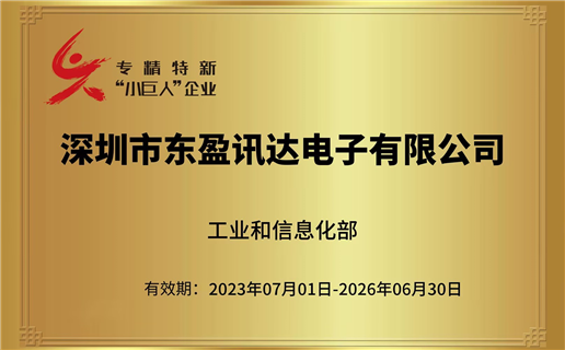 喜報 ▏東盈訊達(dá)榮獲國家級專精特新“小巨人”企業(yè)稱號